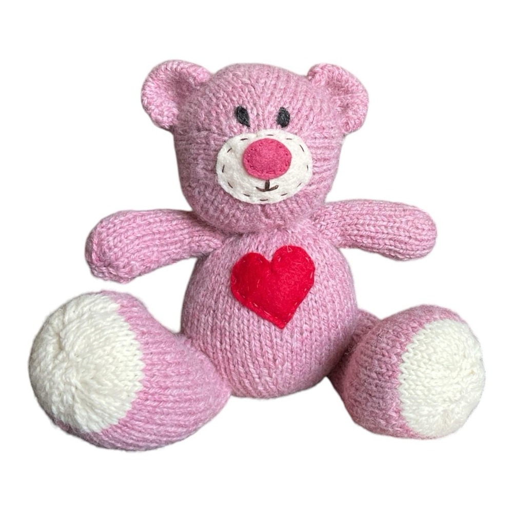 Handmade‎ Teddy Bear Stuffed Animal Knitted Pink Bear with Heart Warm New Toy